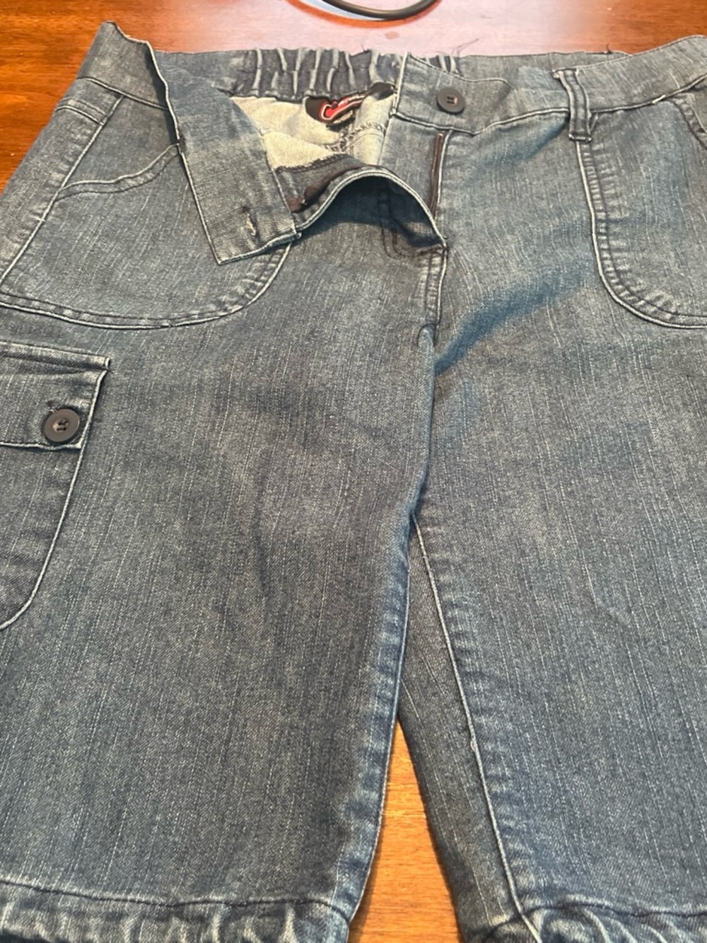 Women's Denim Look Cargo Shorts - Dark Gray Wash